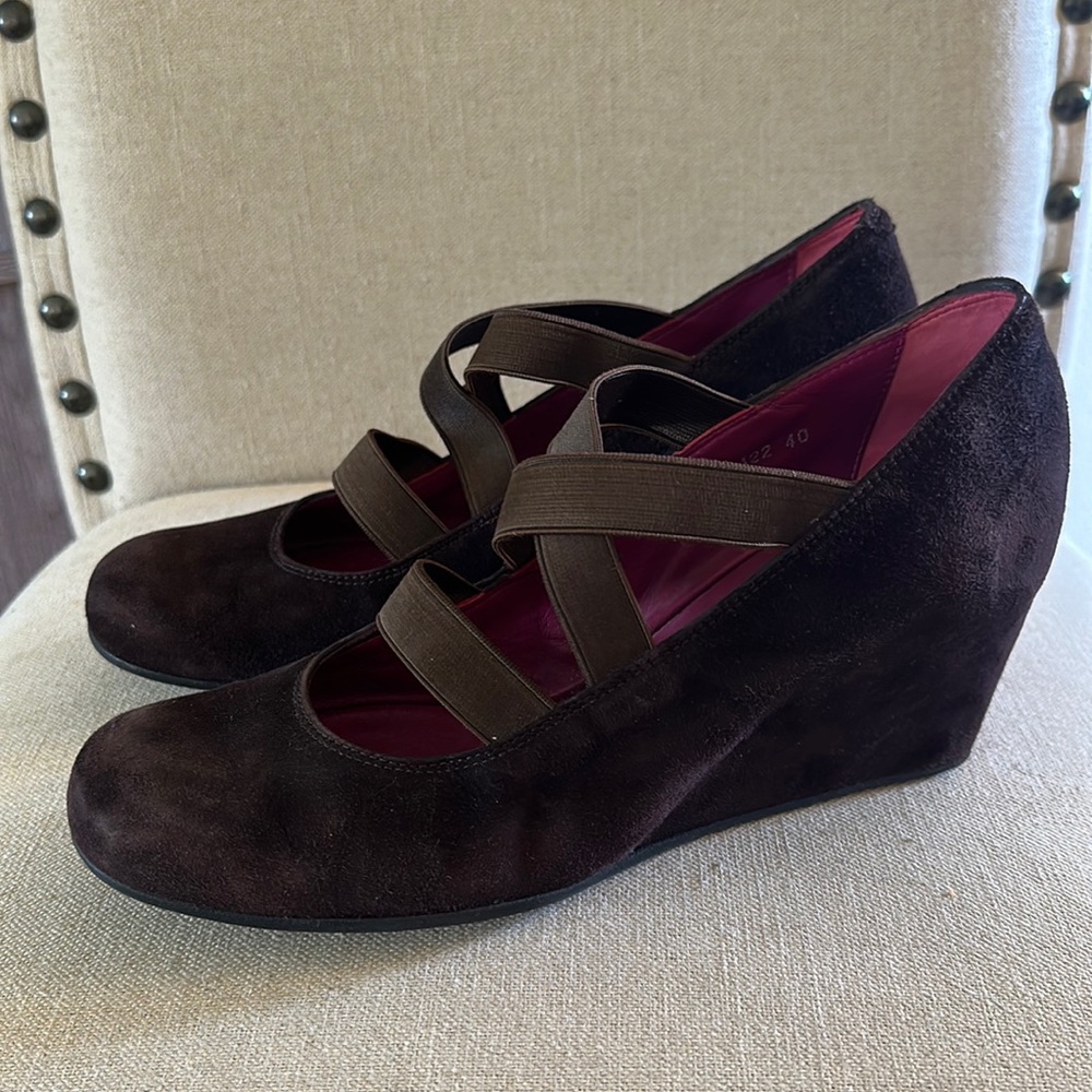 Pons Quintana Women’s Suede Mary Jane Wedges 90’s Brown Size 9 (40)